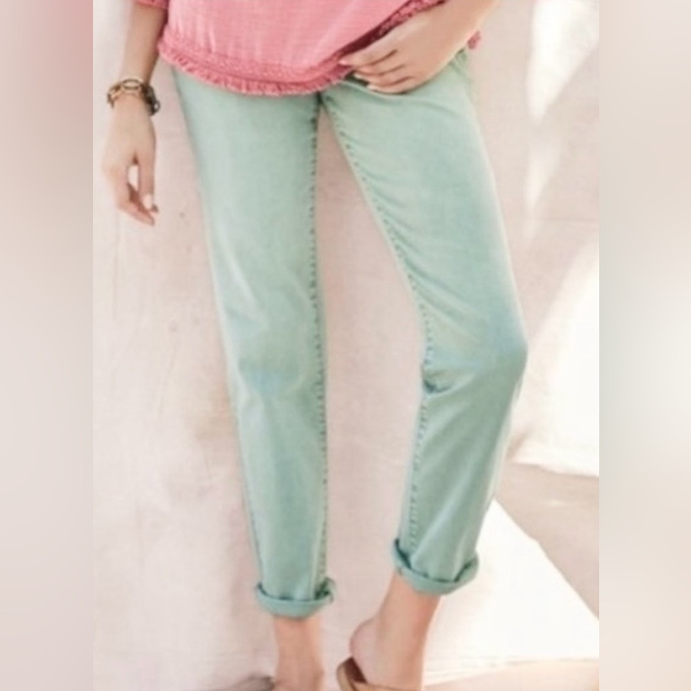 Soft Surroundings Straight Leg Ankle Jeans in Cool Mint Embroidered Pocket
